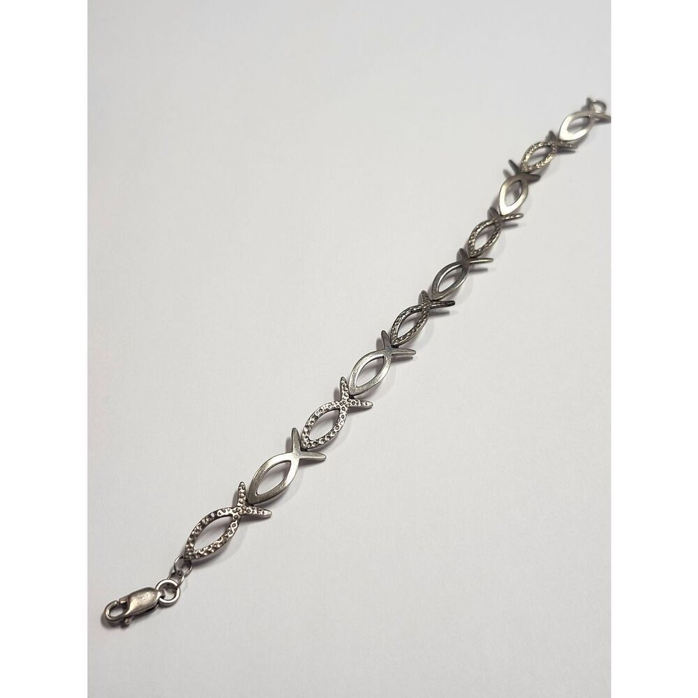 Sterling Silver Fish-Link Bracelet 7.25"